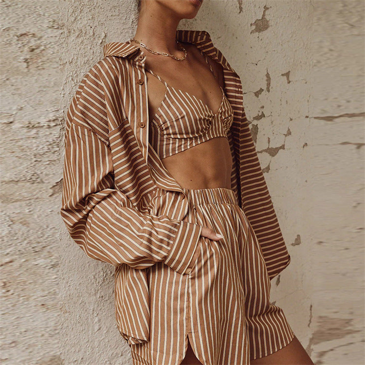 Damen nan Oversized Leinen-Hemd mit elastischem Bund Shorts Set Echo Archiv