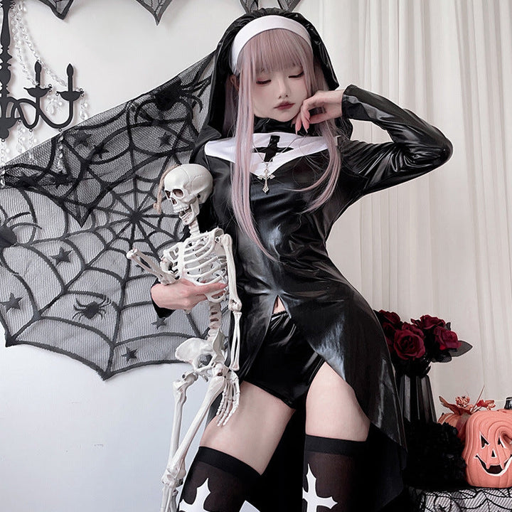 Damen Gothic Nonnenkostüm mit ausdrucksstarkem Design und transparentem Überrock Echo Archiv