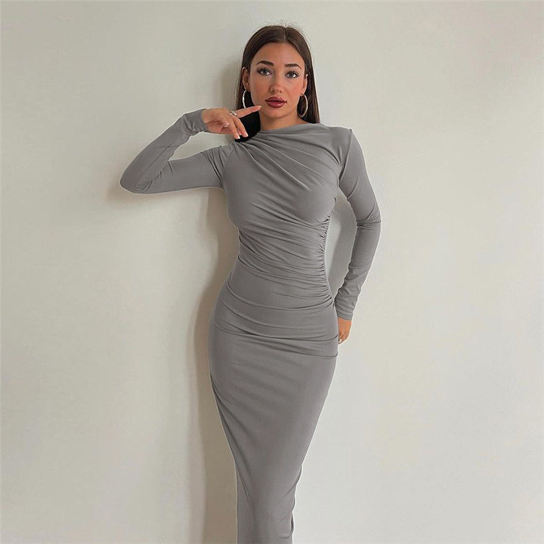 Damen nan gerafftes Maxikleid mit asymmetrischem Ausschnitt und taillierter Silhouette Echo Archiv