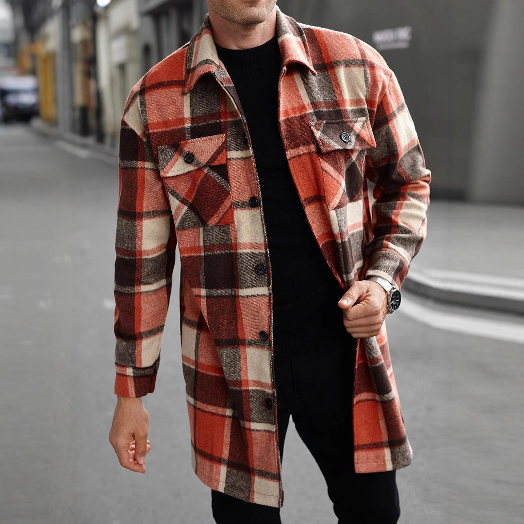 Herren karierte Flanelljacke mit knöpfbaren Taschen und modernem Schnitt Echoarchiv