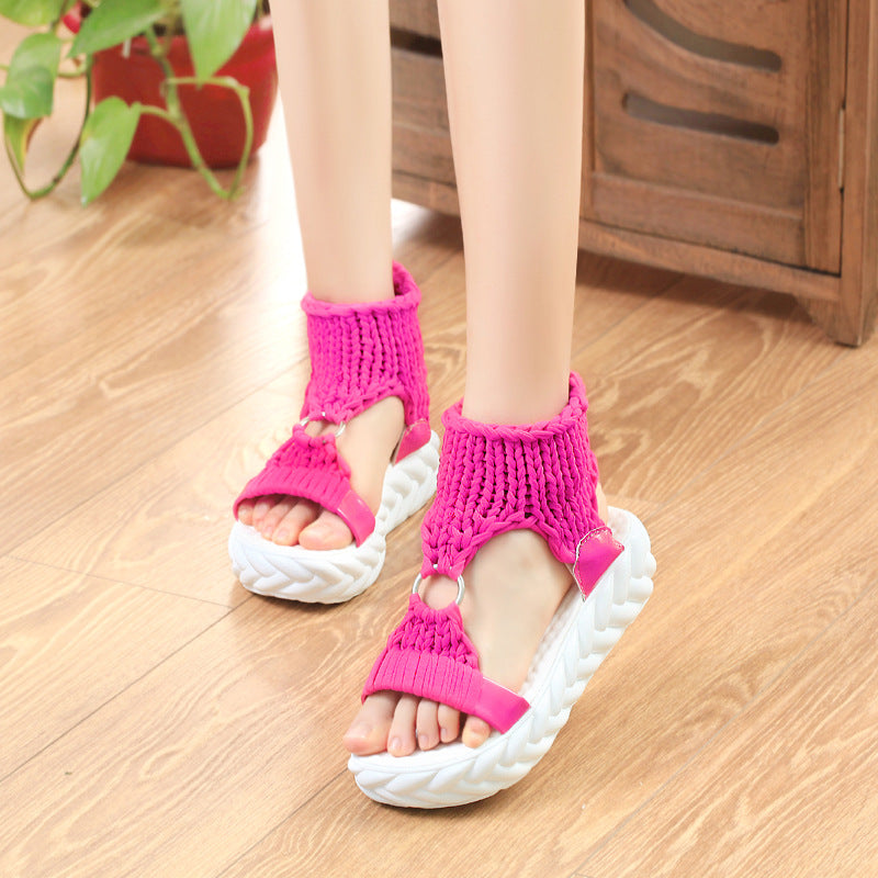 Damen nan handgewebte geflochtene Plateau-Sandalen mit ergonomischer Polstersohle Echo Archiv