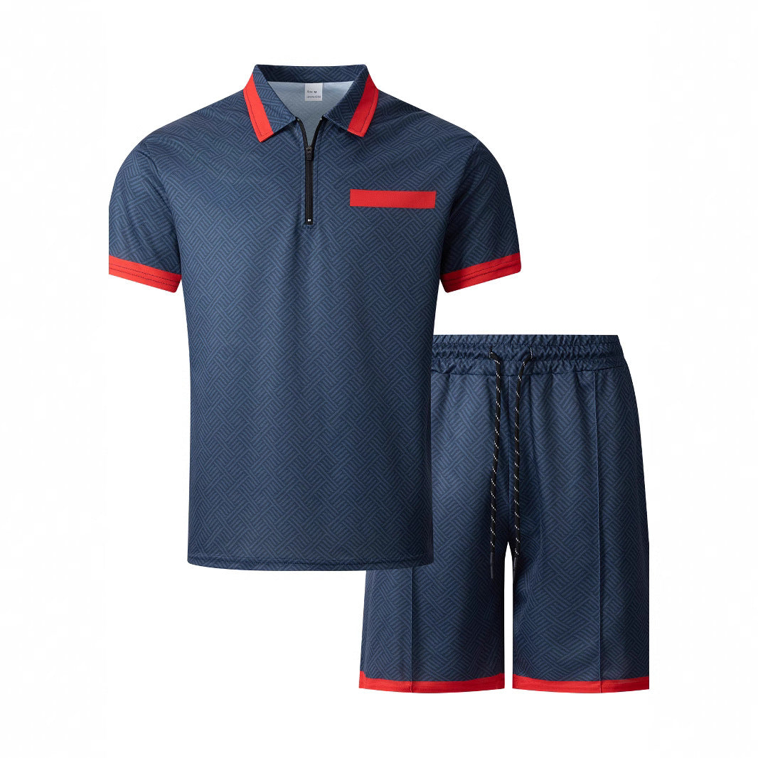 Herren sportliches Kurzarm-Set mit funktionalem Reißverschluss und farblich abgesetzten Details Echoarchiv