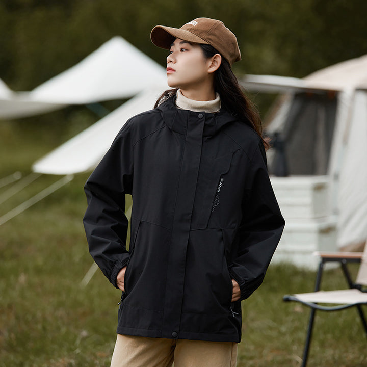 Damen zweilagige wasserdichte Outdoor‑Jacke mit Kapuze, atmungsaktiver Membran und verstellbarer Taille Echoarchiv