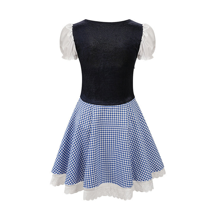 Damen nan tailliertes Trachtenkleid mit geschnürter Miederfront und karierter Rockpartie Echo Archiv