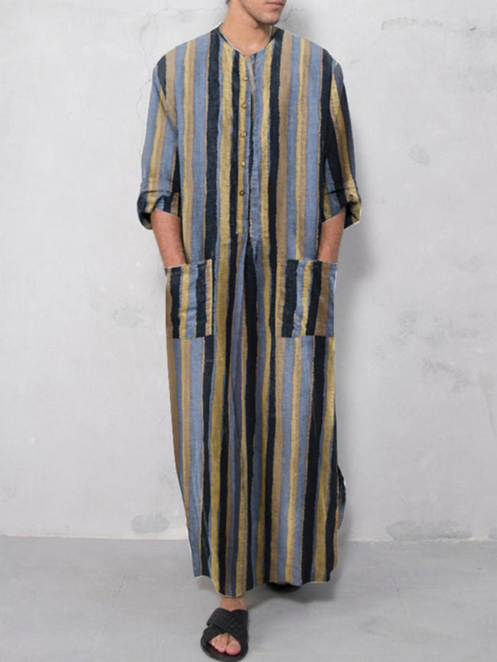 Herren nan lockerer Kaftan aus Leinenmischung mit Knopfleiste und aufgesetzten Taschen Echoarchiv