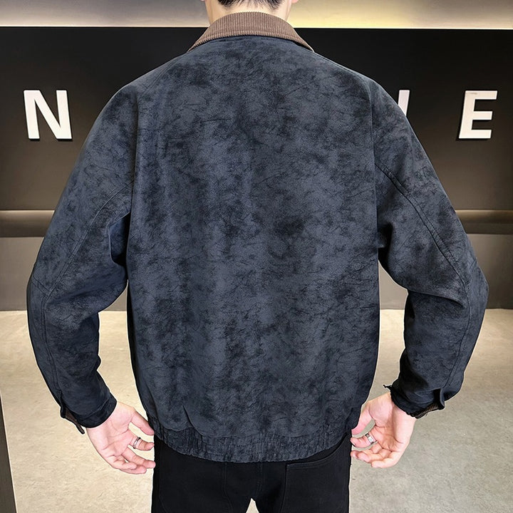 Herren Oversize Utility-Bomberjacke aus Kunstleder mit geripptem Saum und Hemdkragen Echoarchiv