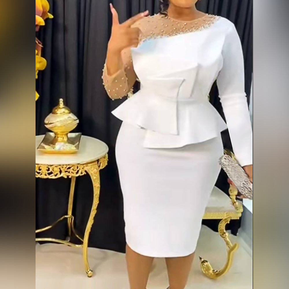 Damen Etuikleid mit transparenten Puffärmeln und dekorativem Peplum Echo Archiv