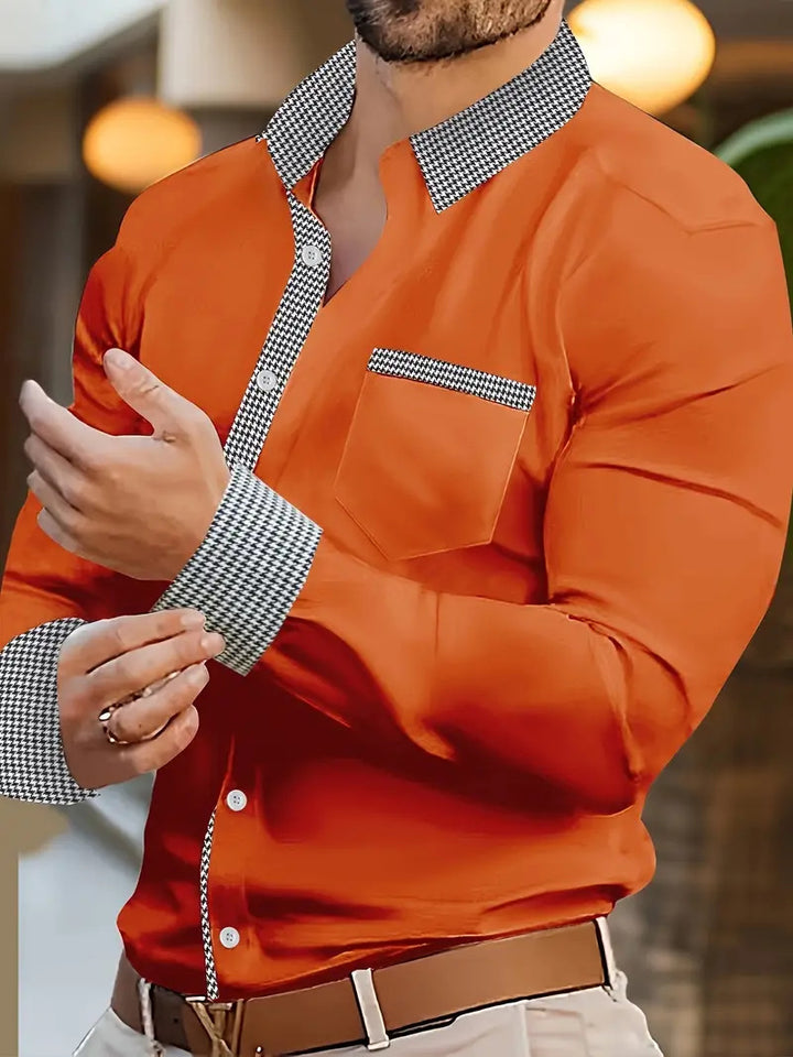 Herren elegantes Freizeithemd mit modischem Kragen und kontrastierenden Ärmeln Echoarchiv