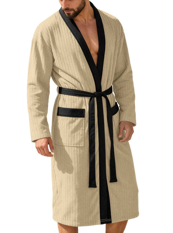 Herren nan wadenlanger Rippen-Bademantel im Kimono-Stil mit Schalkragen und Kontrastpaspel Echo Archiv