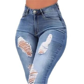 Damen High-Waist Flared-Jeans mit sculptendem Schnitt, Destroyed-Kniepartien und fransigem Volant-Saum Echo Archiv