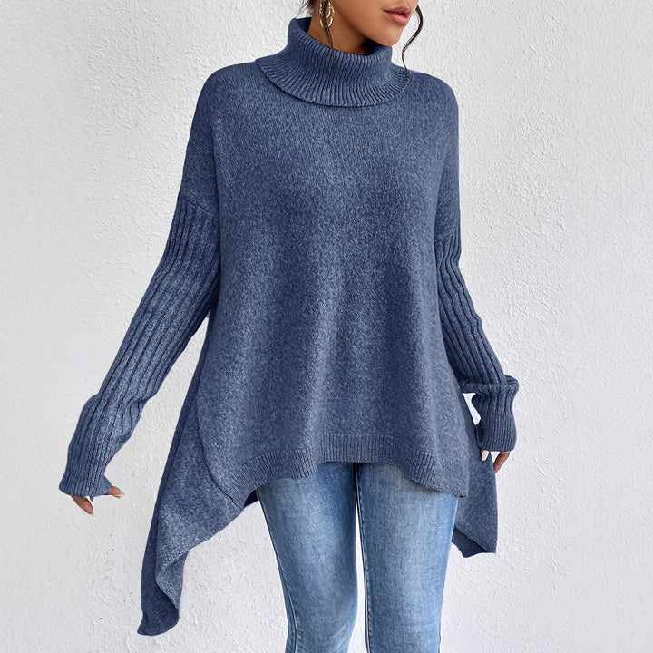 Damen nan Oversize Strickpullover mit hohem Rollkragen, gerippten Ärmeln und asymmetrischem Saum Echo Archiv