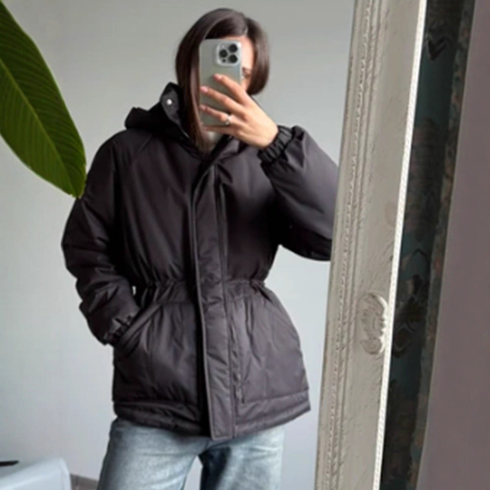 Damen Steppparka mit hohem Kragen, tailliertem Kordelzug und Kapuze Echoarchiv