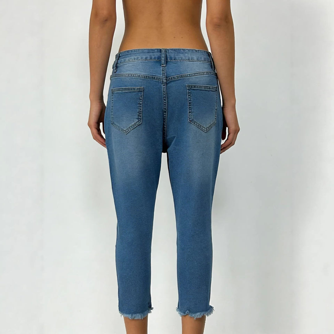 Damen nan schmale knöchellange Jeans mit rohem Fransenabschluss und mittelhoher Taille Echo Archiv