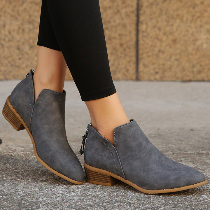 Damen nan spitze Ankleboots mit niedrigem Holzblockabsatz, V‑Cut Seitenöffnung und rückseitigem Reißverschluss Echo Archiv