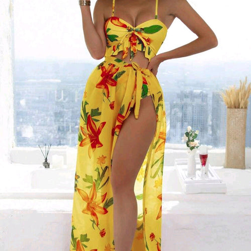 Damen Bikini-Set mit floralem Oberteil und lässigem Maxi-Rock Echo Archiv