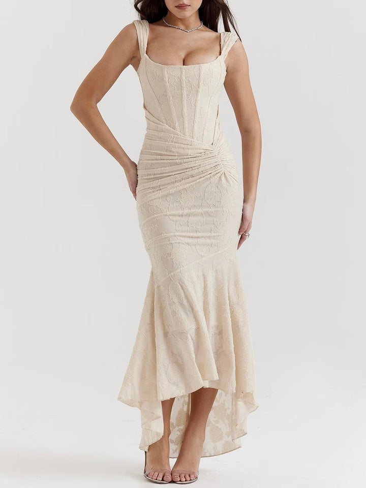 Damen nan eng anliegendes Korsett-Abendkleid mit integrierten Stäbchen, geraffter Wickelpassform und floraler Jacquardstruktur Echo Archiv