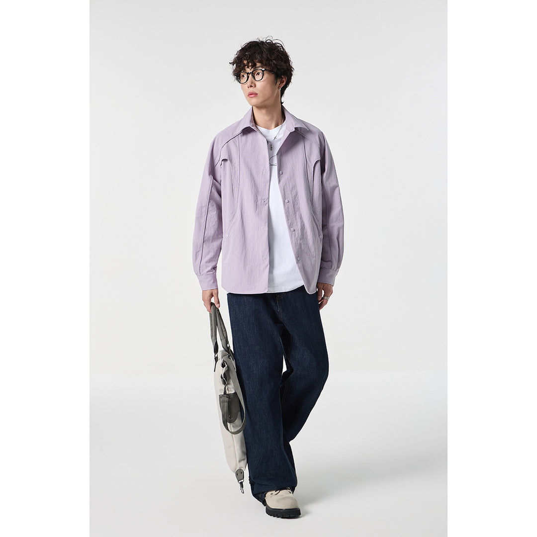 Damen Oversize-Hemdjacke mit geschwungener Teilnaht und Druckknopfleiste Echoarchiv