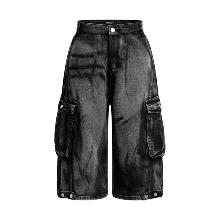 Damen High-Waist Denim-Cargo-Culotte mit weiten Beinen und aufgesetzten Taschen Echoarchiv