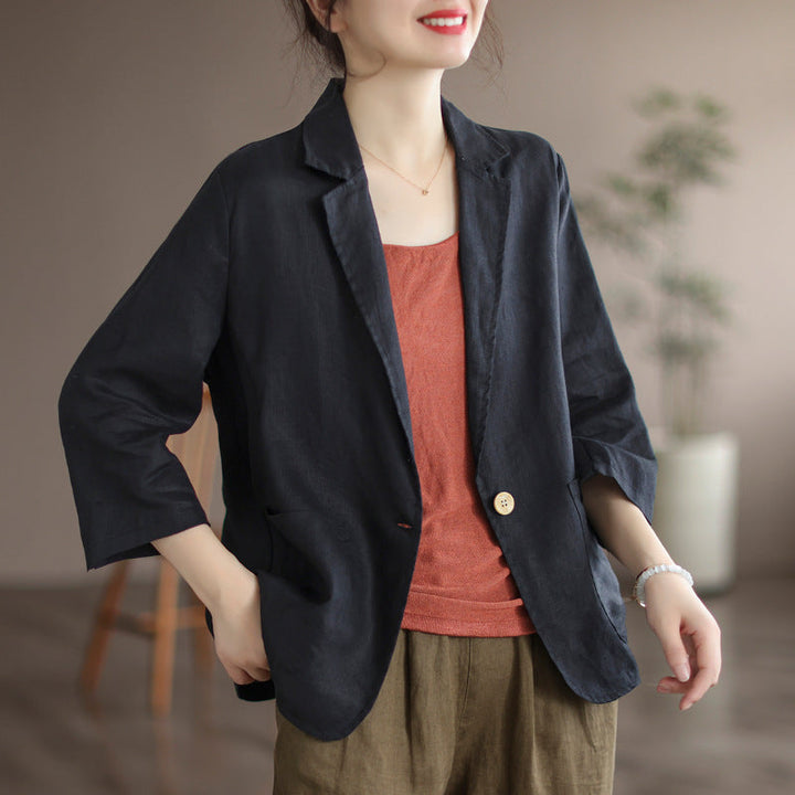Damen Lässiger Leinenblazer mit breiten Ärmeln und Knopfverschluss – Célinea