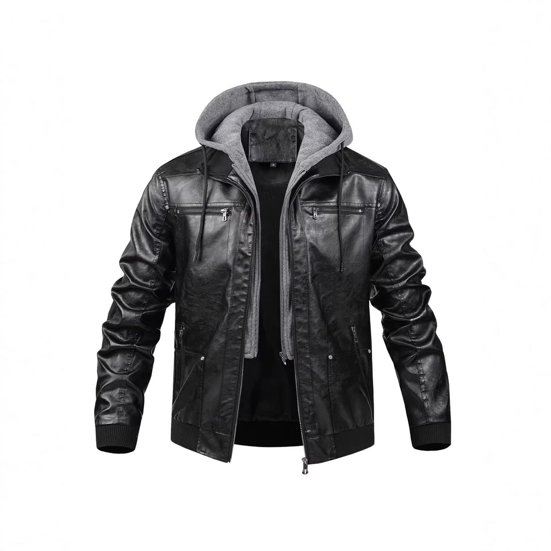 Herren Modische Kunstlederjacke mit abnehmbarer Kapuze Echo Archiv