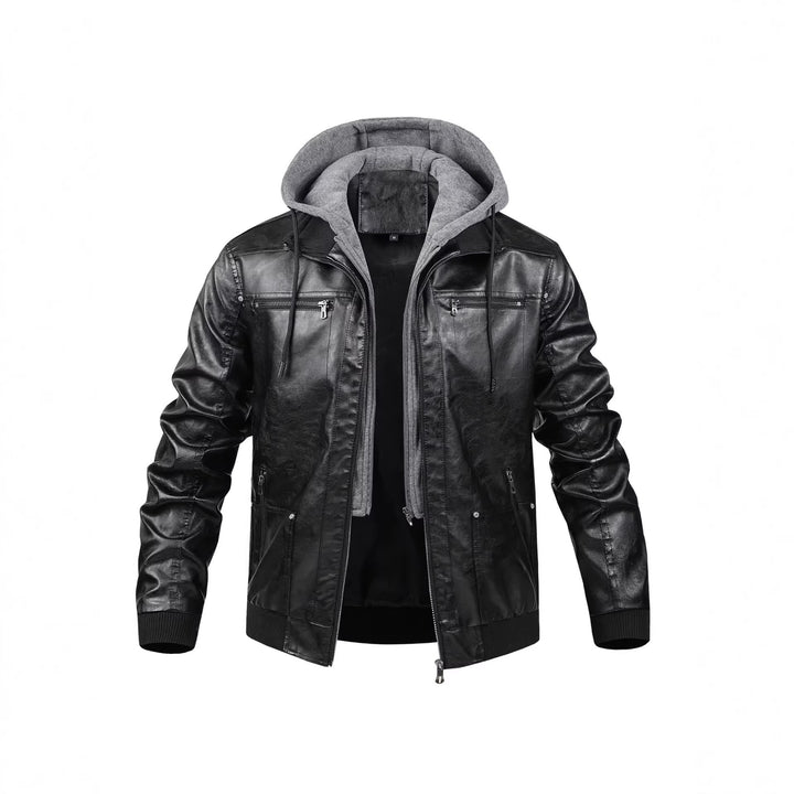 Herren Modische Kunstlederjacke mit abnehmbarer Kapuze Echo Archiv