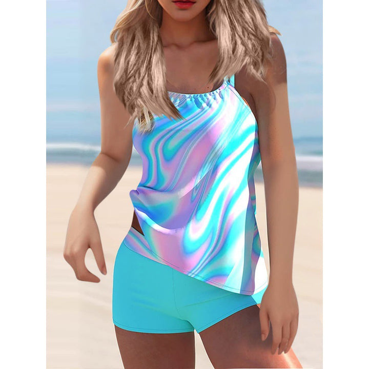 Damen Tankini-Set mit modischem Wasserfarben-Muster und integrierten Shorts Echo Archiv
