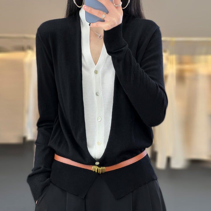 Damen Leichter Offener Feinstrick-Cardigan mit asymmetrischer Zipfelkante und taillierter Silhouette Echoarchiv