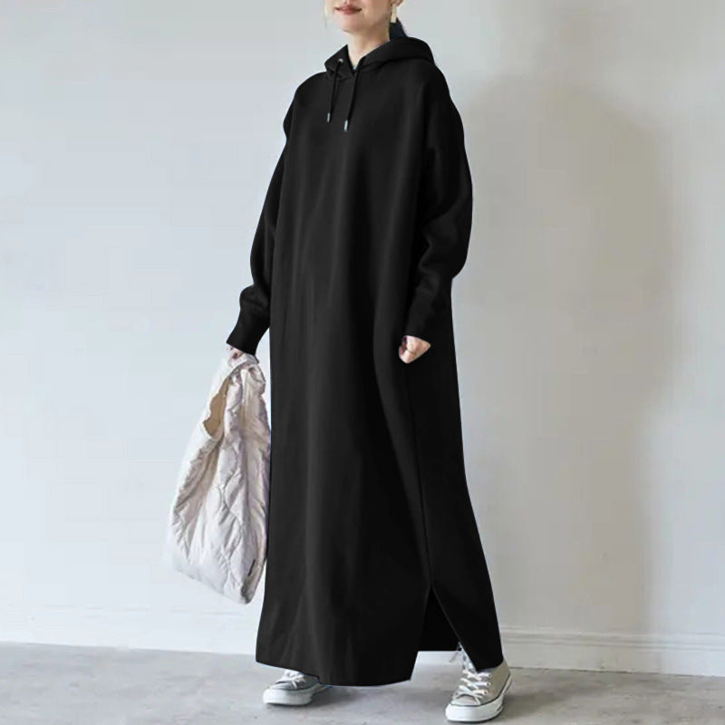 Damen nan Oversize Kapuzenmaxikleid mit geradem Schnitt und Seitenschlitz Echo Archiv