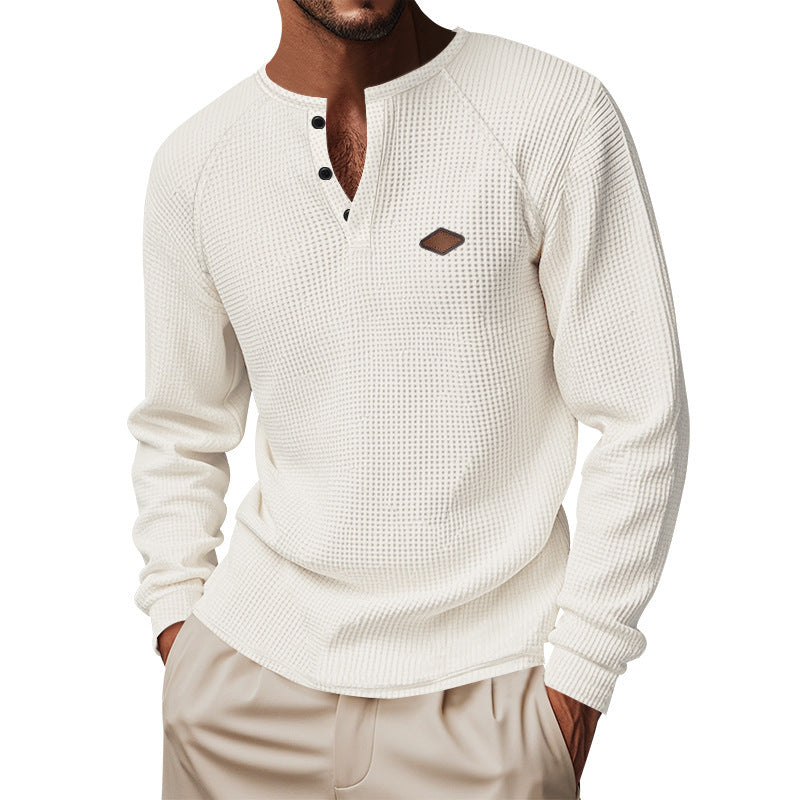 Herren langärmliges Henley-Shirt mit strukturierter Oberfläche Echoarchiv