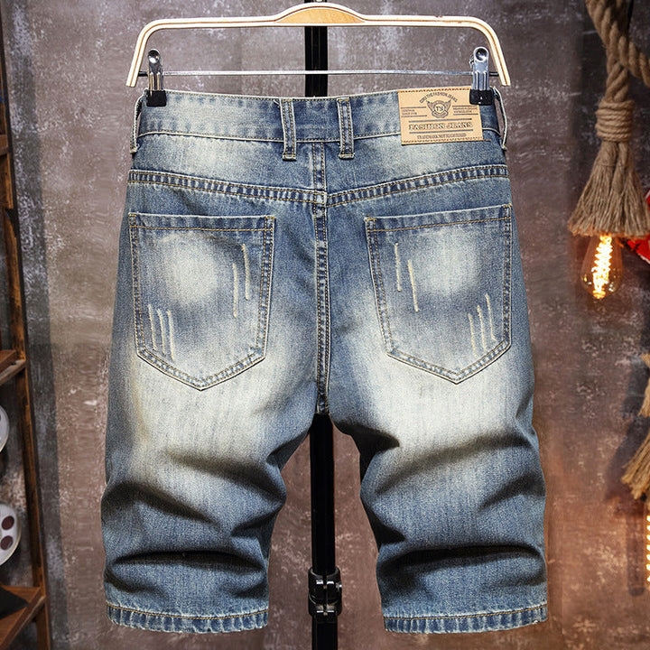 Herren Destroyed Denim-Shorts mit stylischen Rissen und Vintage-Details Echoarchiv