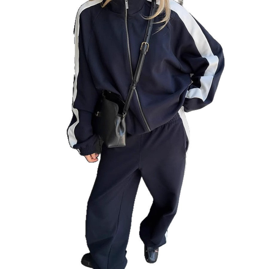 Damen Kurzgeschnittenes Zip-Hoodie-Loungewear-Set aus weicher Sweatqualität mit elastischem Bündchen und High-Waist-Jogger – Auréline
