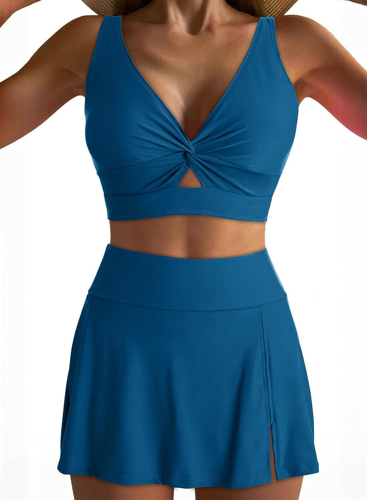 Damen Sportliches Bikini-Set mit modischem Wickeltop und schickem Rock Echoarchiv