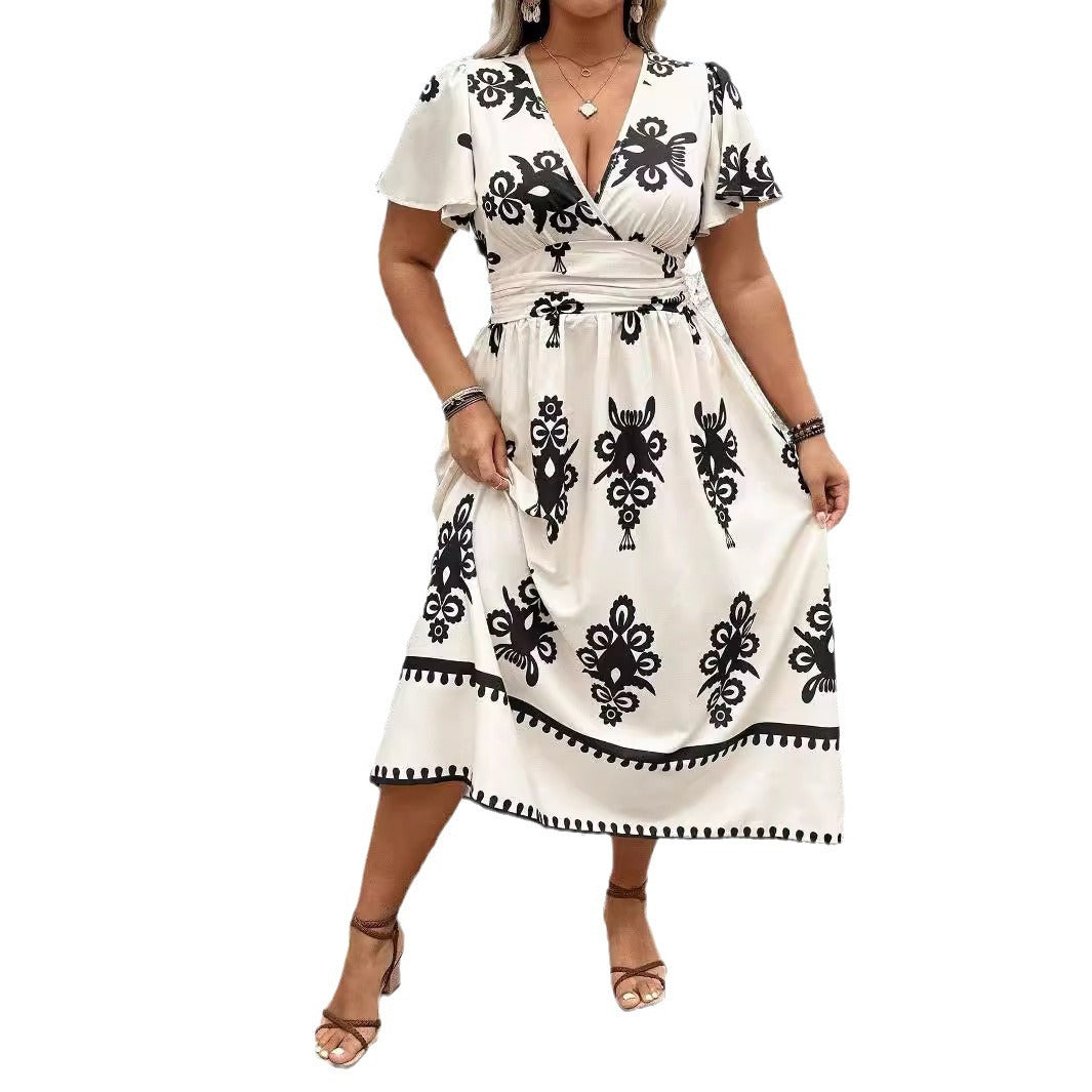 Damen Wickel-Midikleid mit taillierter Drapierung und dekorativem Bordürenprint Echo Archiv