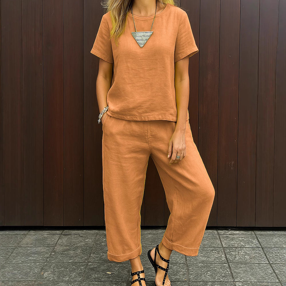 Damen Entspanntes Loungewear-Set aus Leinen Echo Archiv