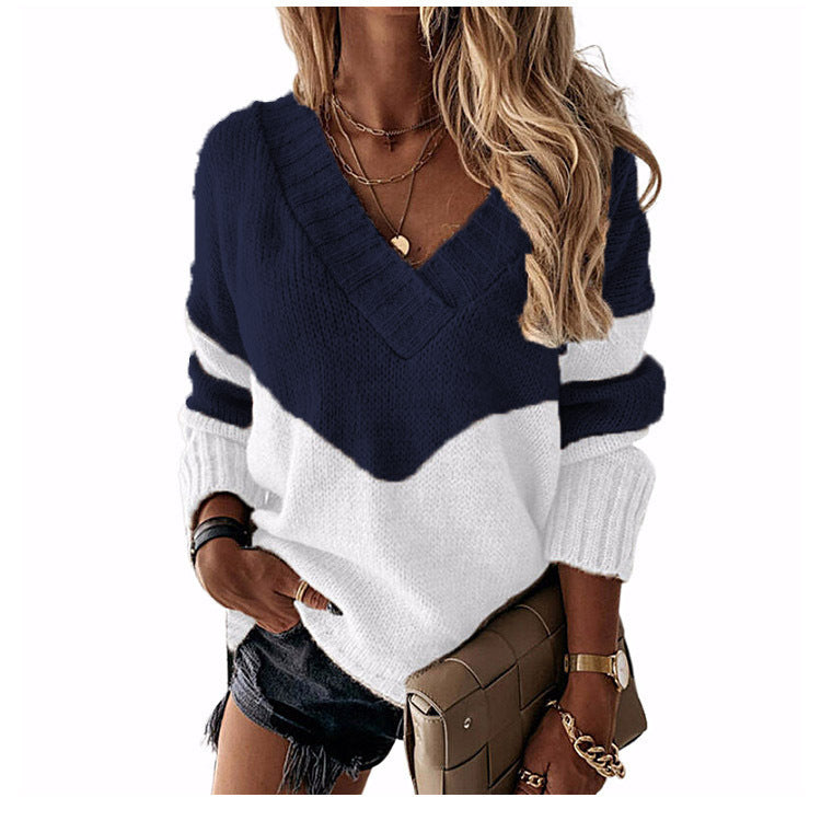 Damen nan V-Ausschnitt Strickpullover mit Chevron-Muster und Oversize-Schnitt Echo Archiv