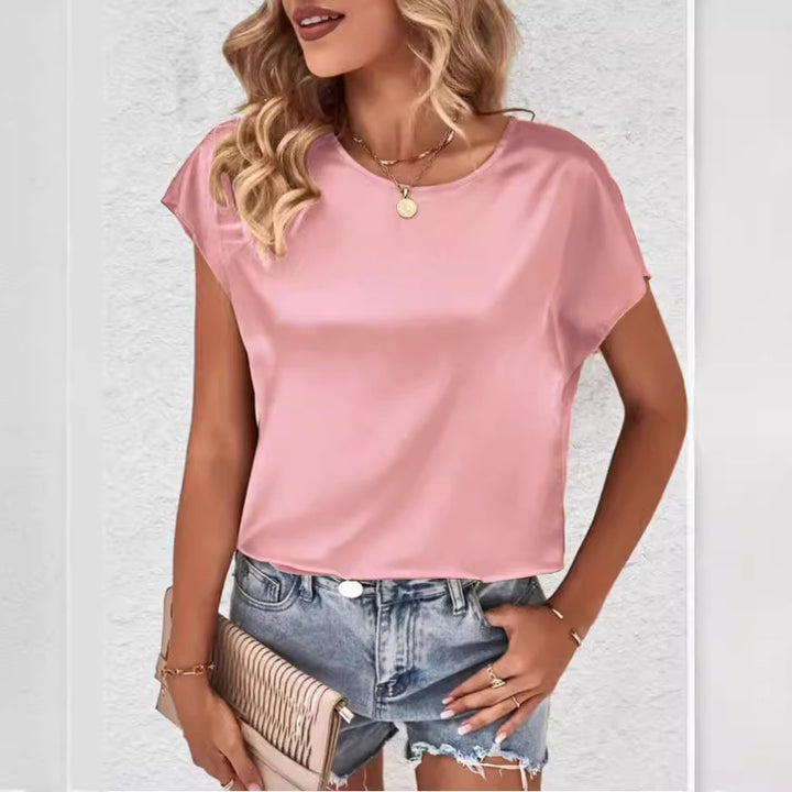 Damen Elegantes Satinoberteil mit lässigem Schnitt und kurzen Ärmeln Echo Archiv