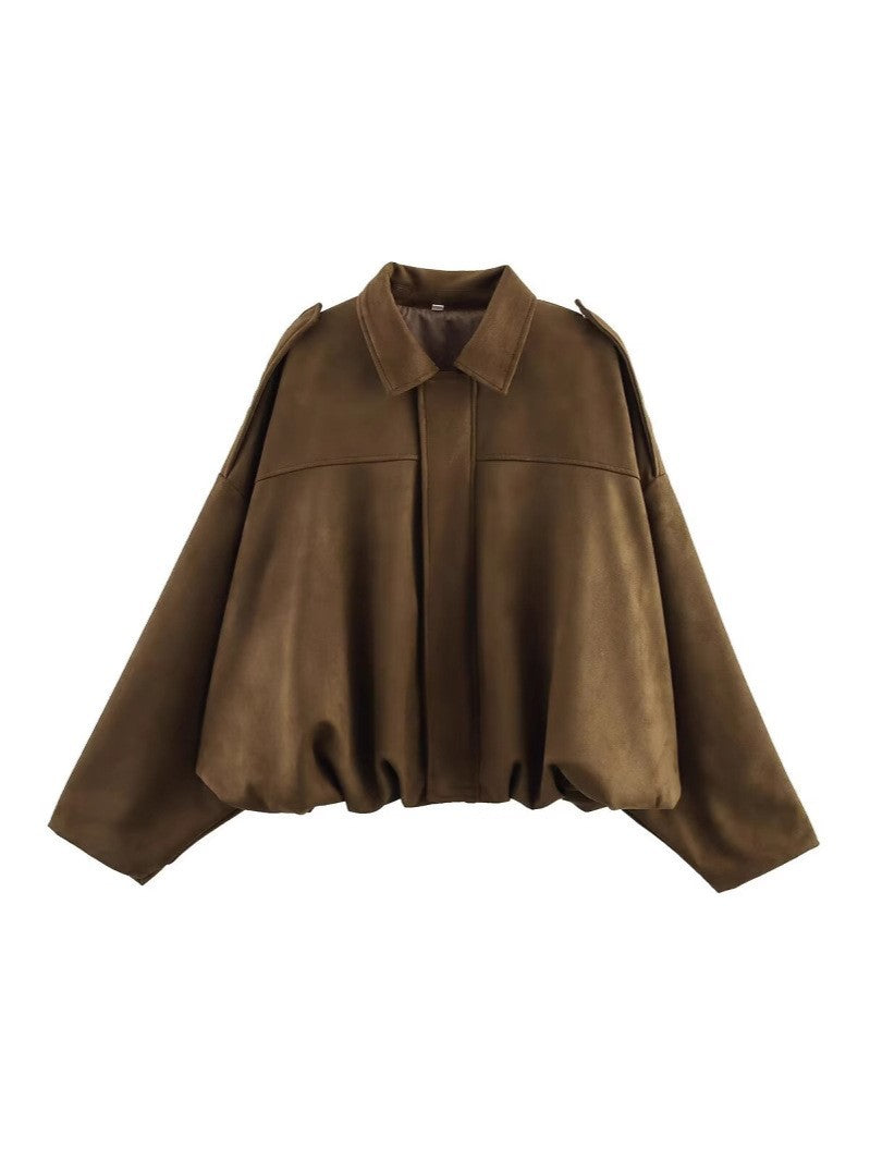 Damen Gekürzte Oversize-Blousonjacke aus Veloursoptik mit Tunnelzugsaum und Schulterpatten Echo Archiv