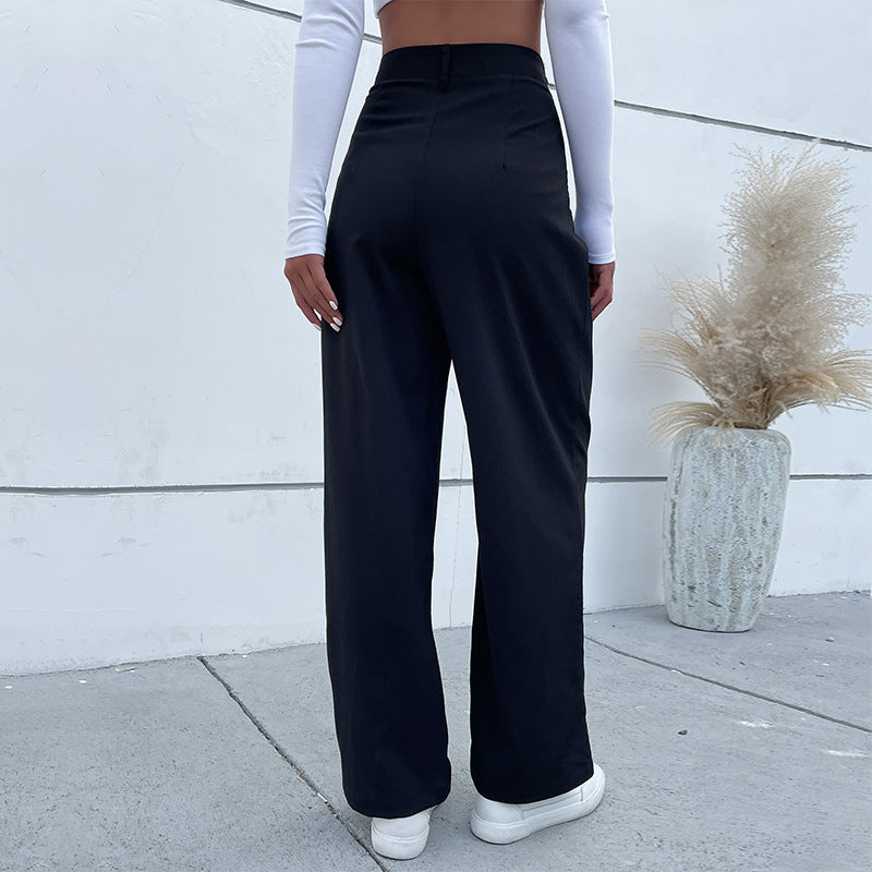 Damen Elegante Stoffhose mit hoher Taille, Bundfalten und weitem Bein Echoarchiv