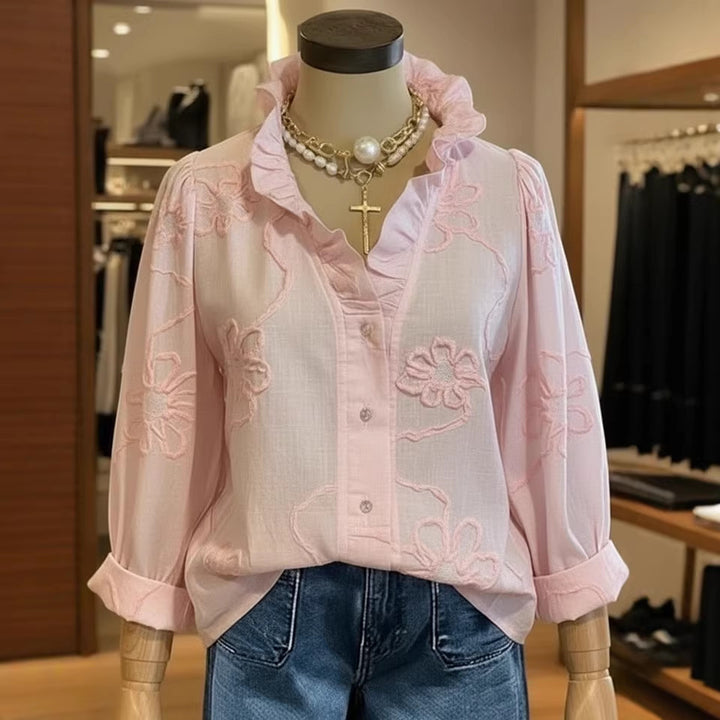 Damen elegante Bluse mit floralen Stickereien und voluminösen Ärmeln Echo Archiv
