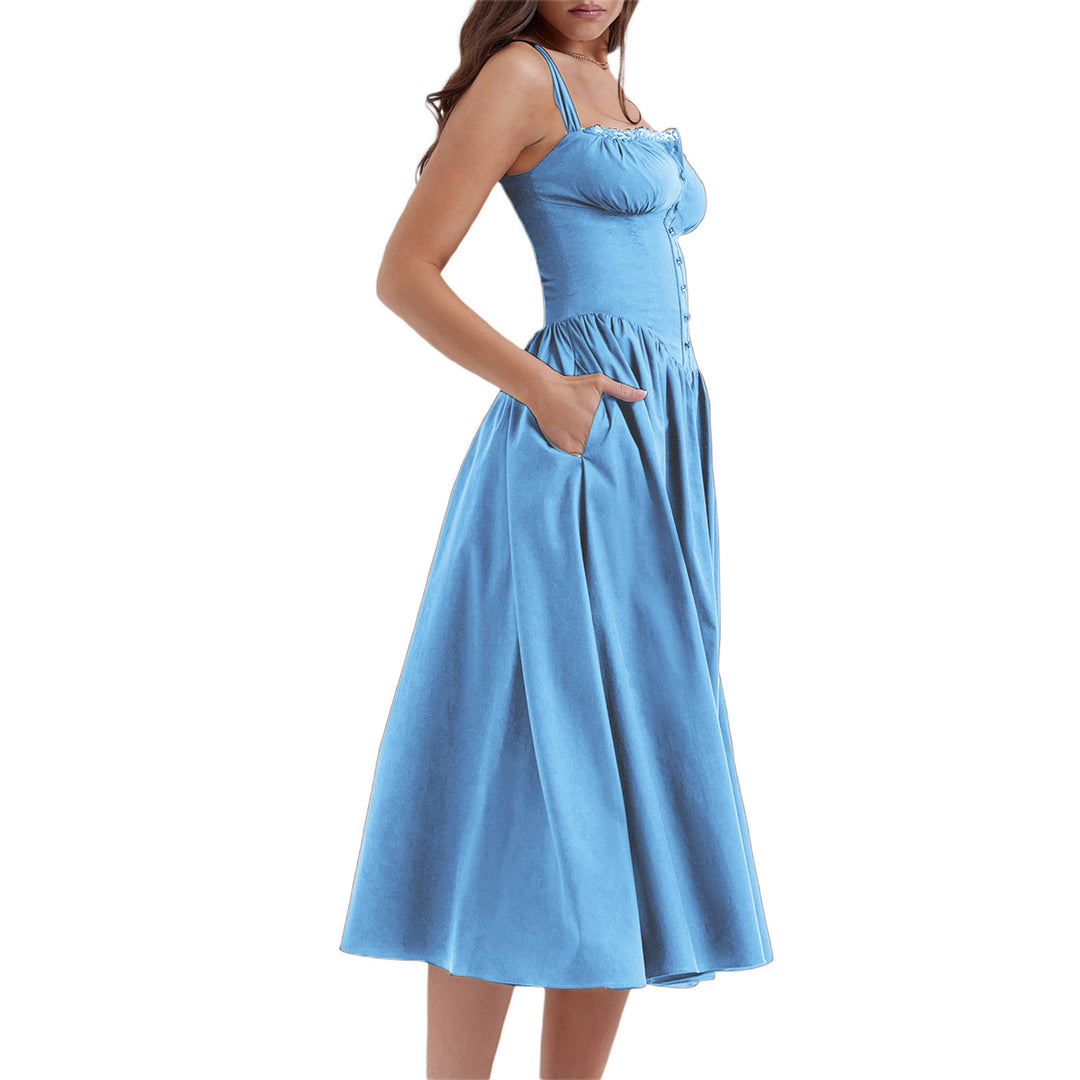 Damen Maxi-Kleid mit knöpfbarem Oberteil und schwingendem Rock Echo Archiv