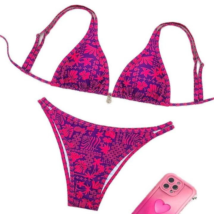 Damen Triangel-Bikini-Set mit floralem Muster und raffinierten Bindebändern Echo Archiv