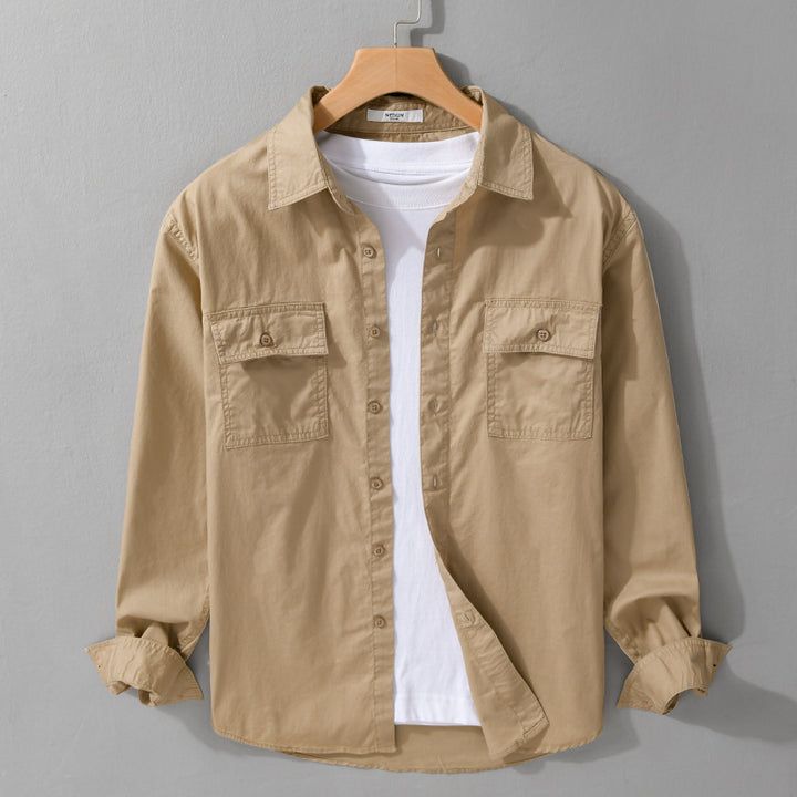 Herren Pflegeleichtes Baumwoll-Utility-Overshirt mit Doppel‑Brusttaschen und entspanntem Saum Echoarchiv