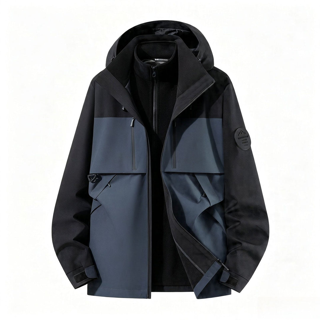 Herren dreilagige Softshell-Outdoorjacke mit herausnehmbarem Fleecefutter und Kapuze Echoarchiv