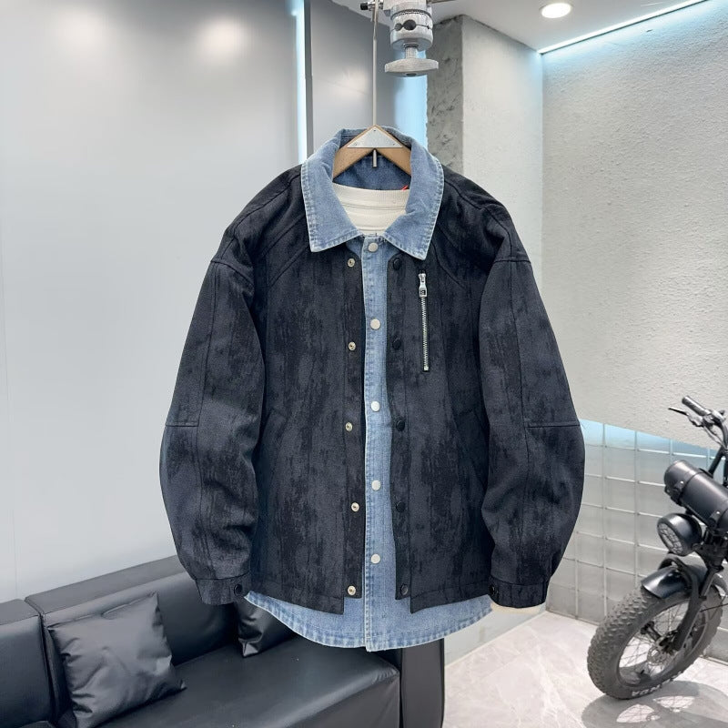 Herren Overshirt-Jacke mit Jeans-Innenblende und Reißverschluss-Brusttasche Echoarchiv