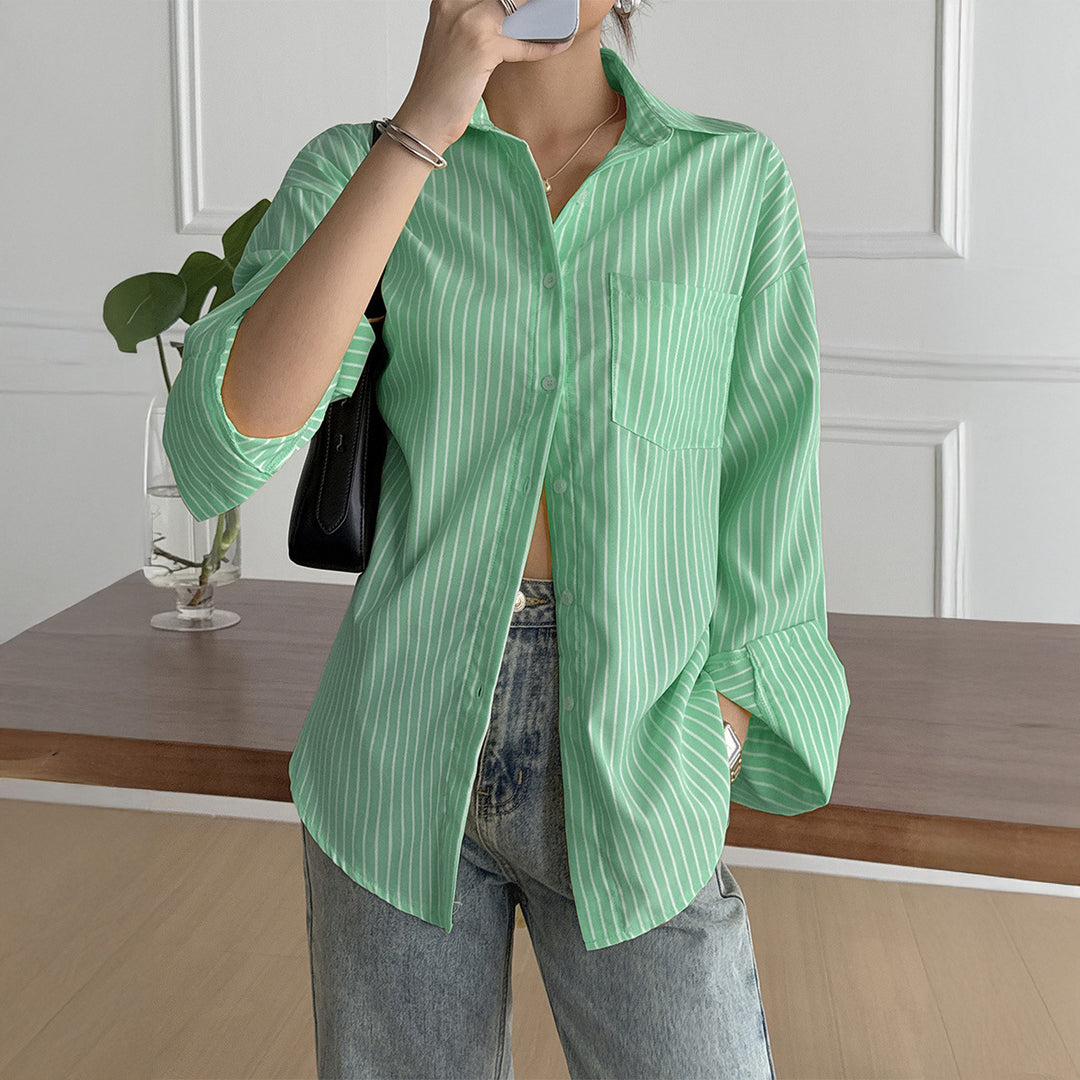 Damen nan oversized Hemdbluse mit kastigem Schnitt, Brusttasche und abgerundetem Saum Echo Archiv