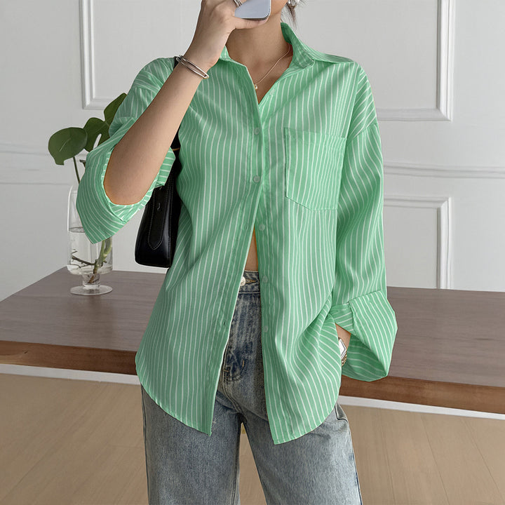 Damen nan oversized Hemdbluse mit kastigem Schnitt, Brusttasche und abgerundetem Saum Echo Archiv