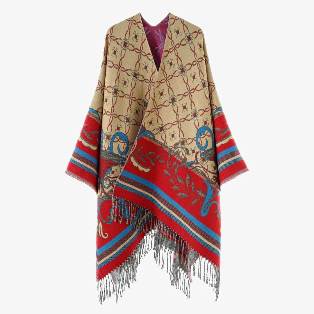 Damen Jacquard‑Überwurf im Wandteppich‑Jacquard mit Fransensaum – Avérine