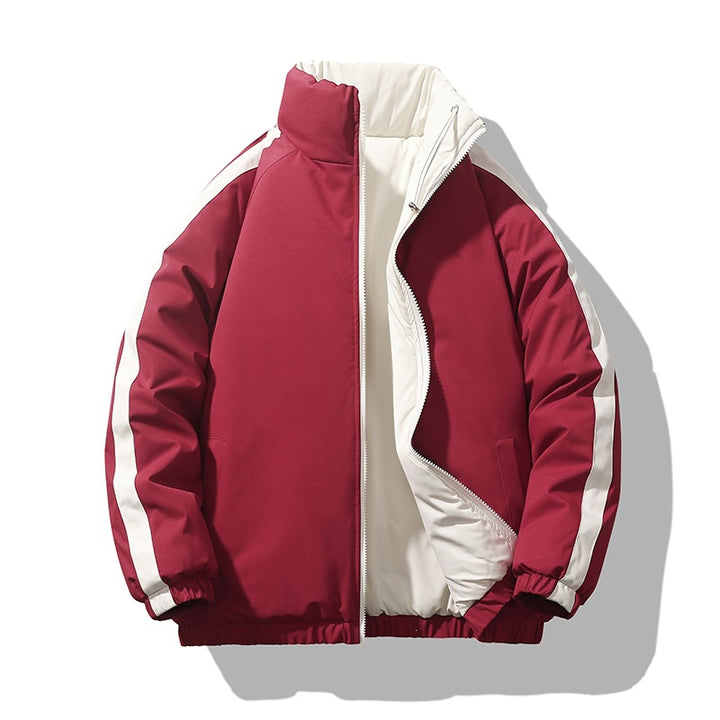 Herren Kurz geschnittene Thermo-Pufferjacke mit hohem, verstellbarem Stehkragen und kontrastierter Innenfütterung Echoarchiv