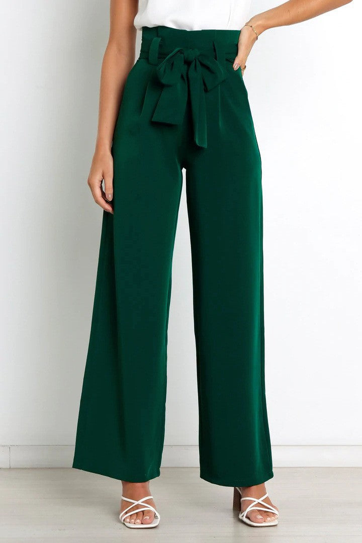 Damen Weite High-Waist Paperbag-Hose mit Bundfalten und Bindegürtel – Avélisse