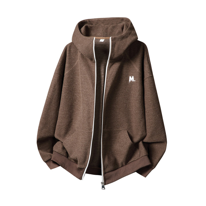 Unisex Oversize Kapuzen-Sweatjacke mit durchgehendem Reißverschluss und minimalistischer Bruststickerei Echo Archiv